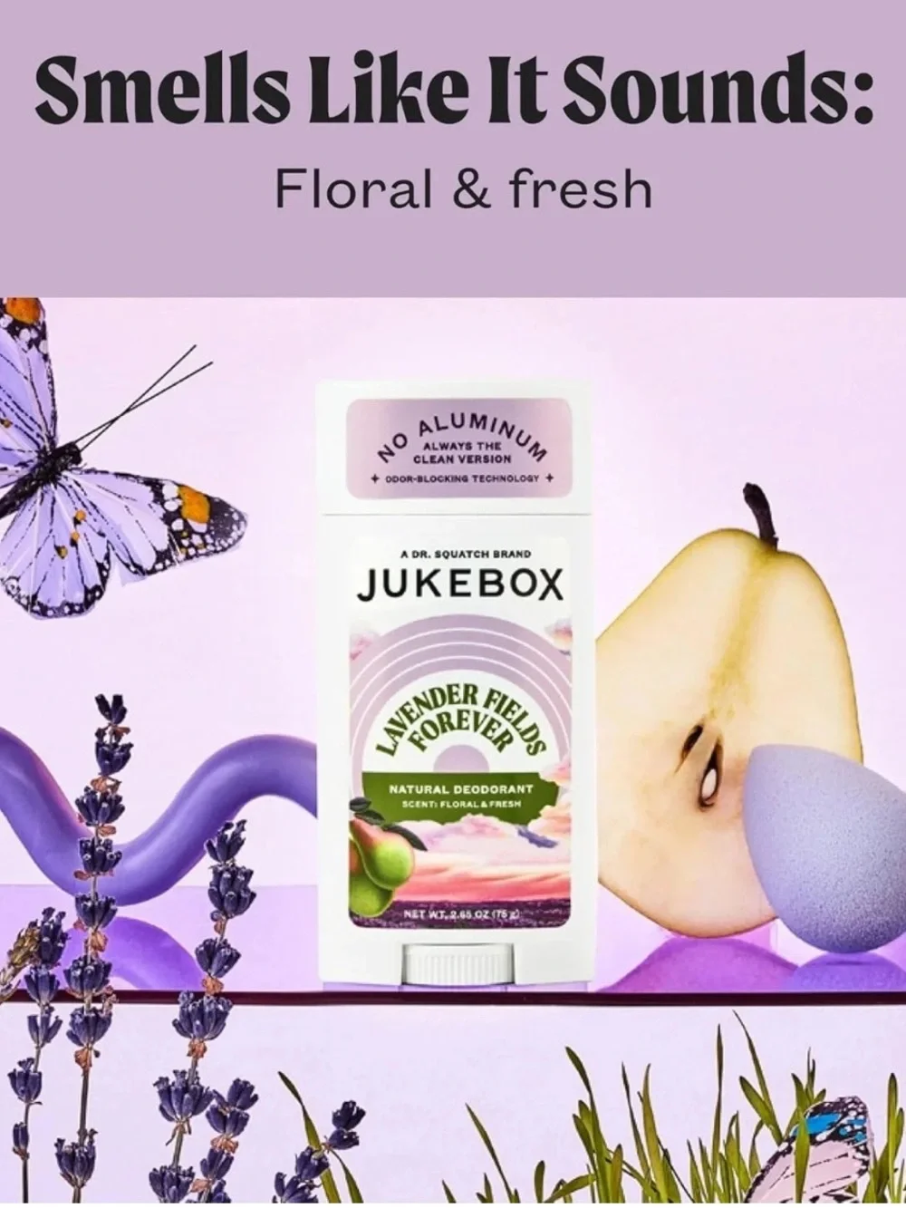 JUKEBOX Natural Deodorant Aluminum Free. Lavender Fields Forever. New.